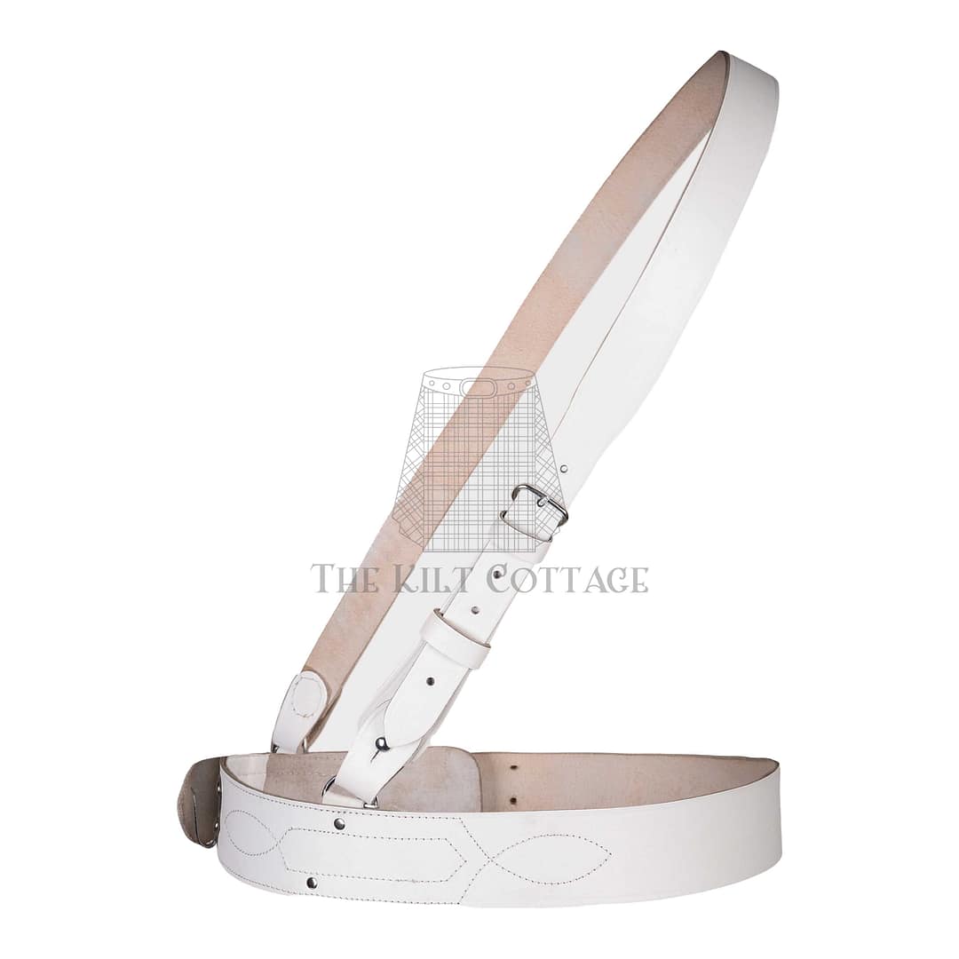 White Leather Silver Accessories Sam Browne Belt