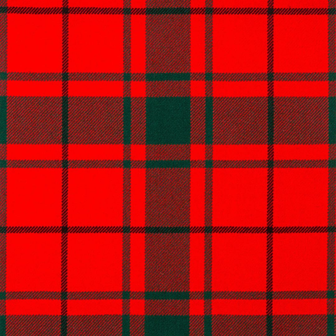 MacDonald of the Isles Red Modern Heavyweight Tartan is a bright red-based tartan fabric with green overchecks.
