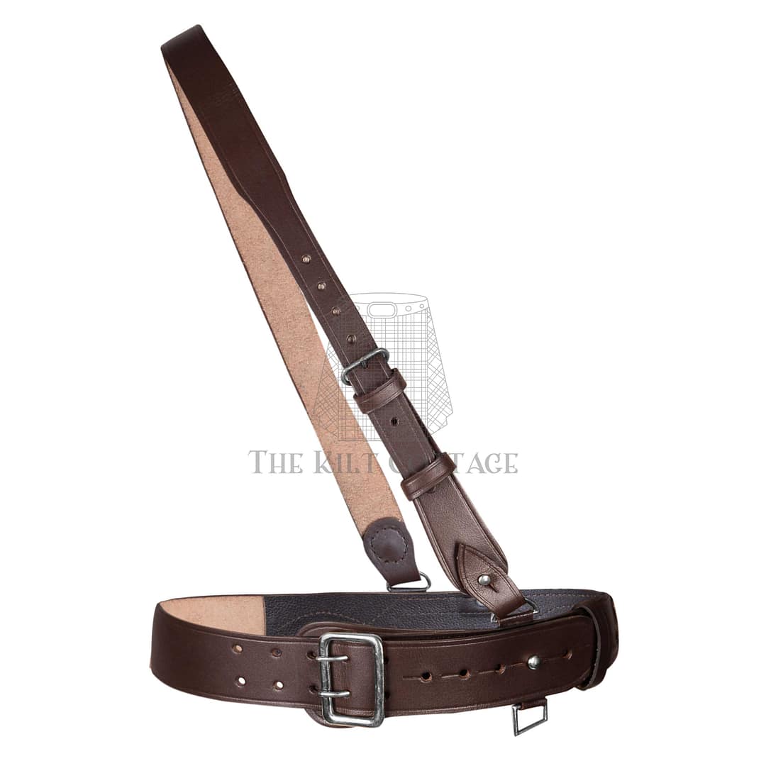 Brown Leather Silver Accessories Sam Browne Belt