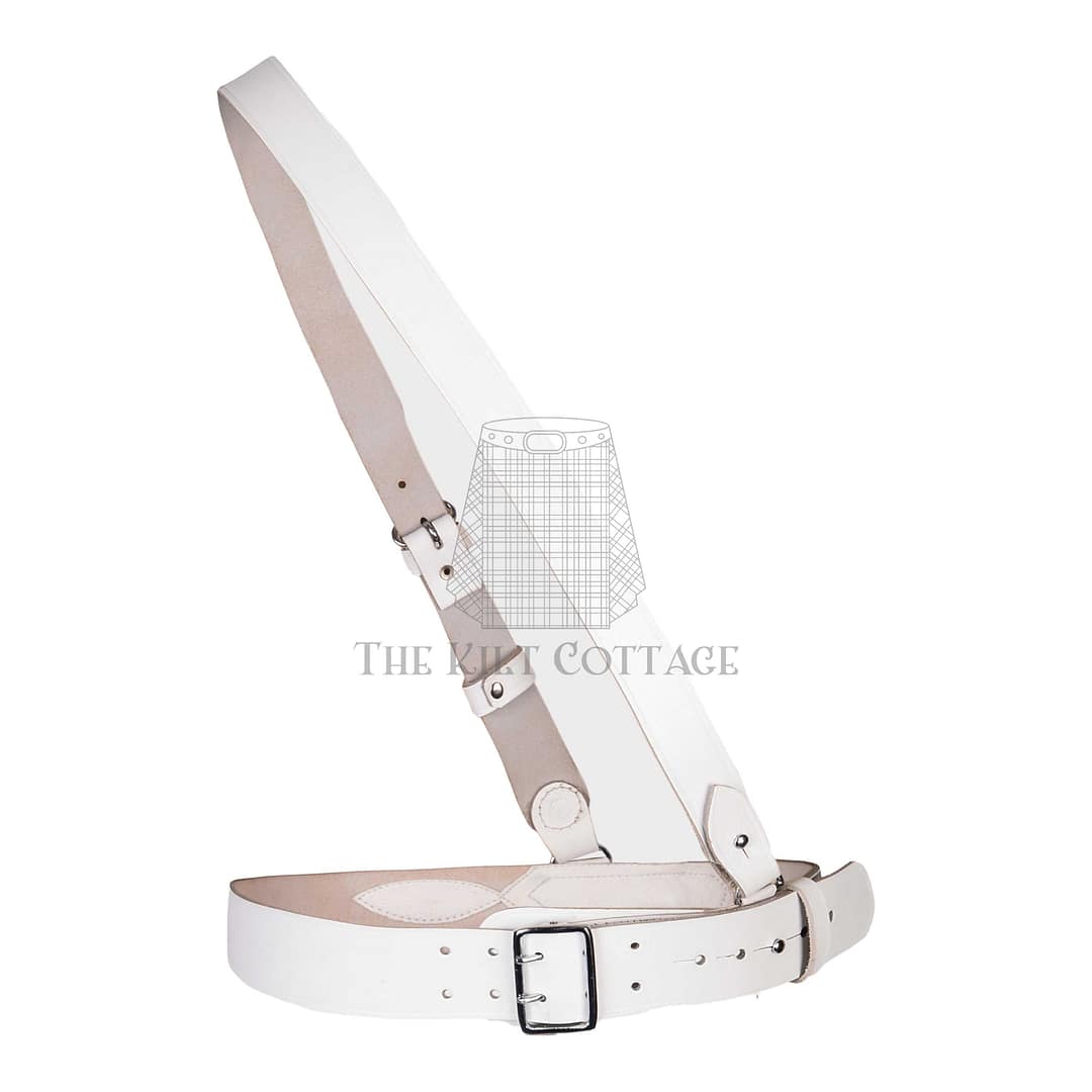 White Leather Silver Accessories Sam Browne Belt White Leather Silver Accessories Sam Browne Belt
