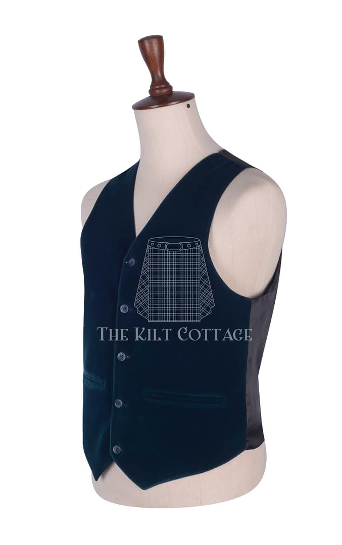 Sea Green Velvet 5 Buttons Argyll Waistcoat