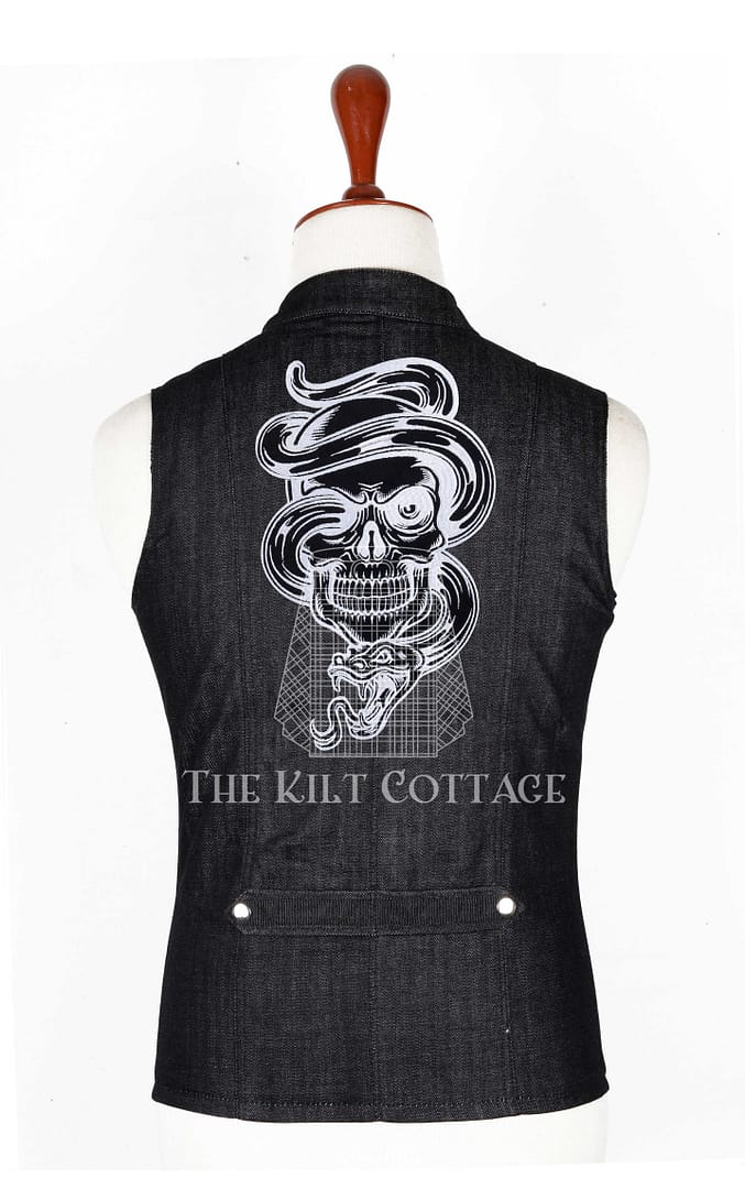 Black Wool Custom Embroidery Punk Rock Gothic Vest