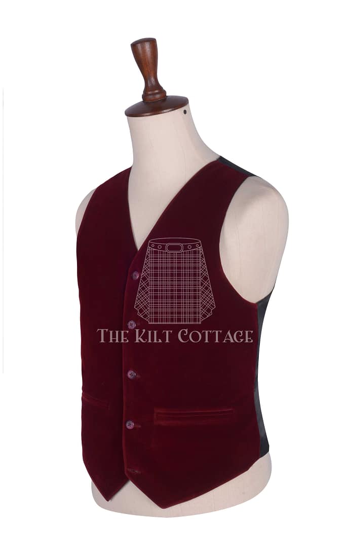 Vine Red Velvet 5 Buttons Argyll Waistcoat