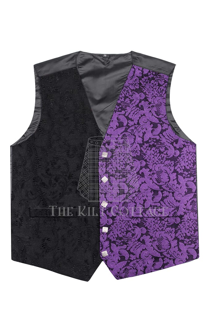 Black & Purple Barcode Tartan 5 Buttons Argyll Waistcoat