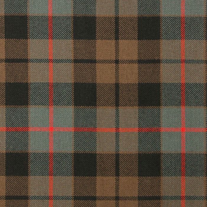 Morrison Green Weathered Tartan Fabric displays muted green, grey, and brown tones with a vintage look—ideal for kilts, crafts, and interiors.