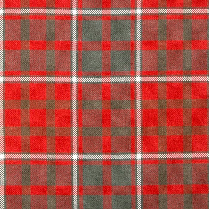 “Cameron of Lochiel Weathered Tartan Fabric: muted red, slate blue, khaki & white in 100% wool—ideal for kilts, jackets & home décor.”
