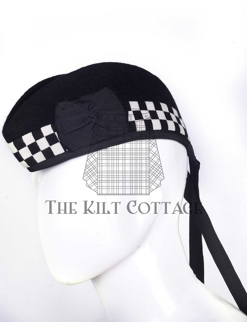 Black Wool Dark Blue & White Diced Glengarry Hat