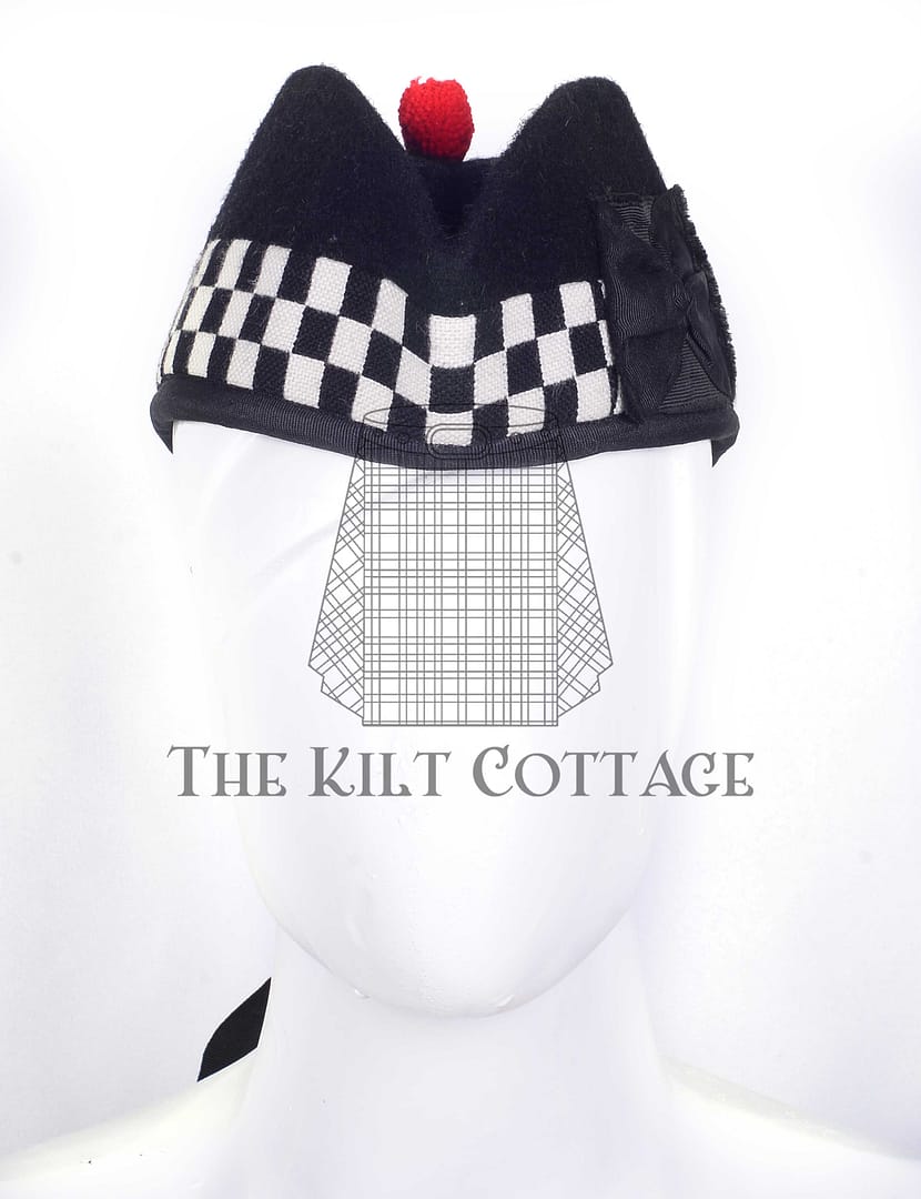 Black Wool Dark Blue & White Diced Glengarry Hat Black Wool Dark Blue & White Diced Glengarry Hat