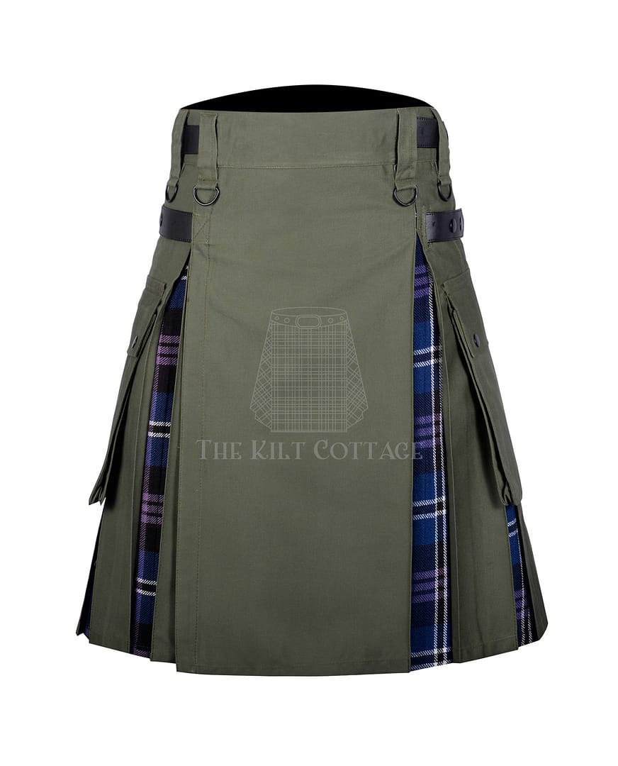 Olive Green Cotton Pride of Scotland Tartan Hybrid Kilt