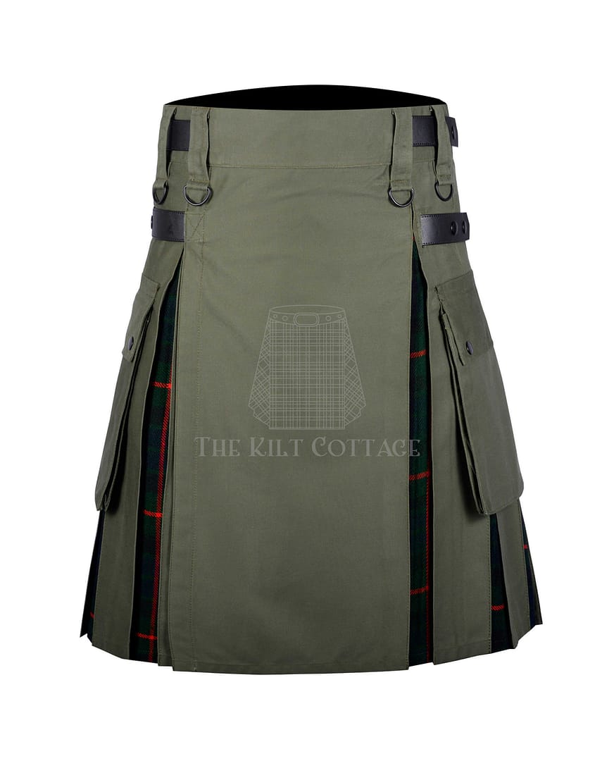 Olive Green Cotton Gunn Tartan Hybrid Kilt