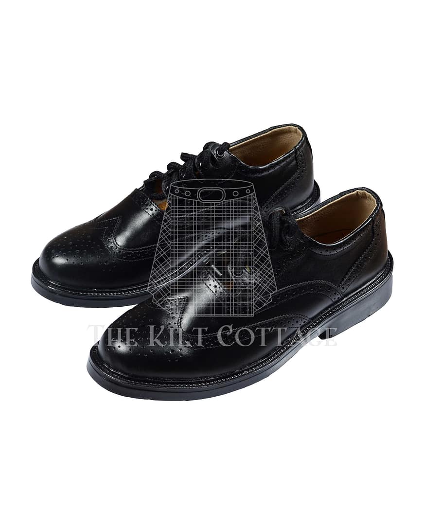 Black Leather Ghillie Brogues Kilt Shoes
