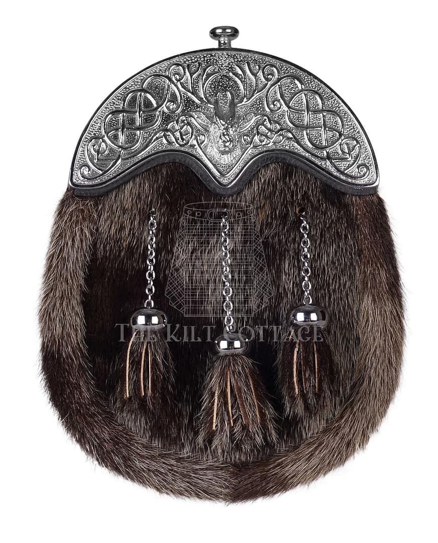 Silver Stag Head Dark Seal Fur Full Dress Silver Stag Head Dark Seal Fur Full Dress