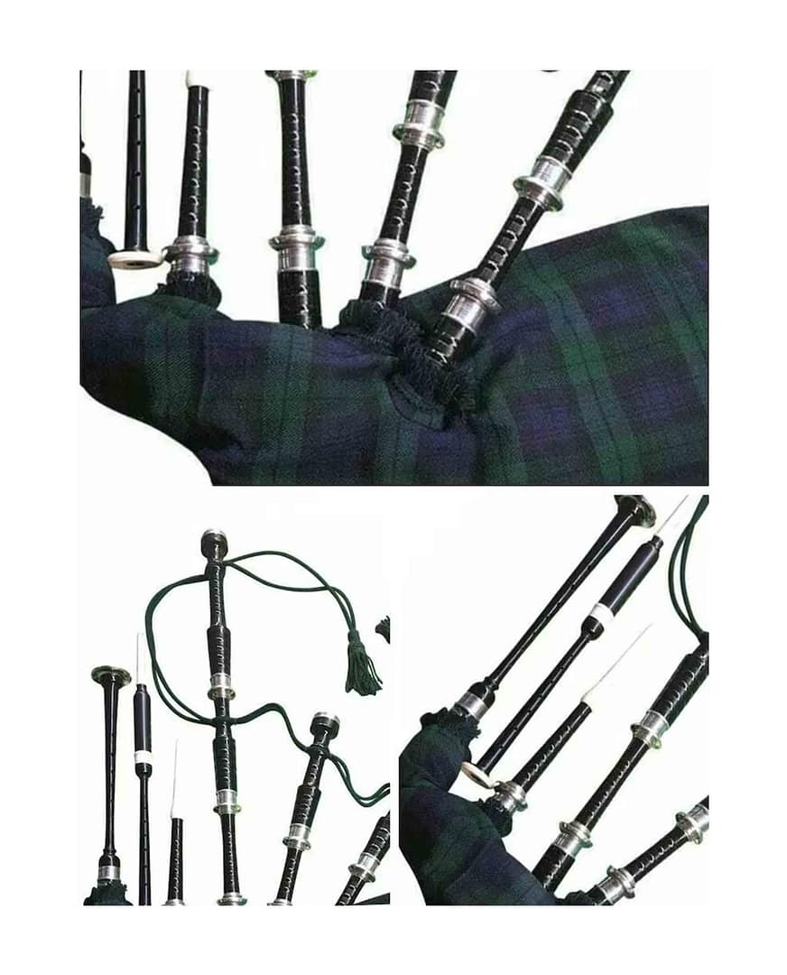 Scottish Highland Bagpipe Silver Mounts Black watch