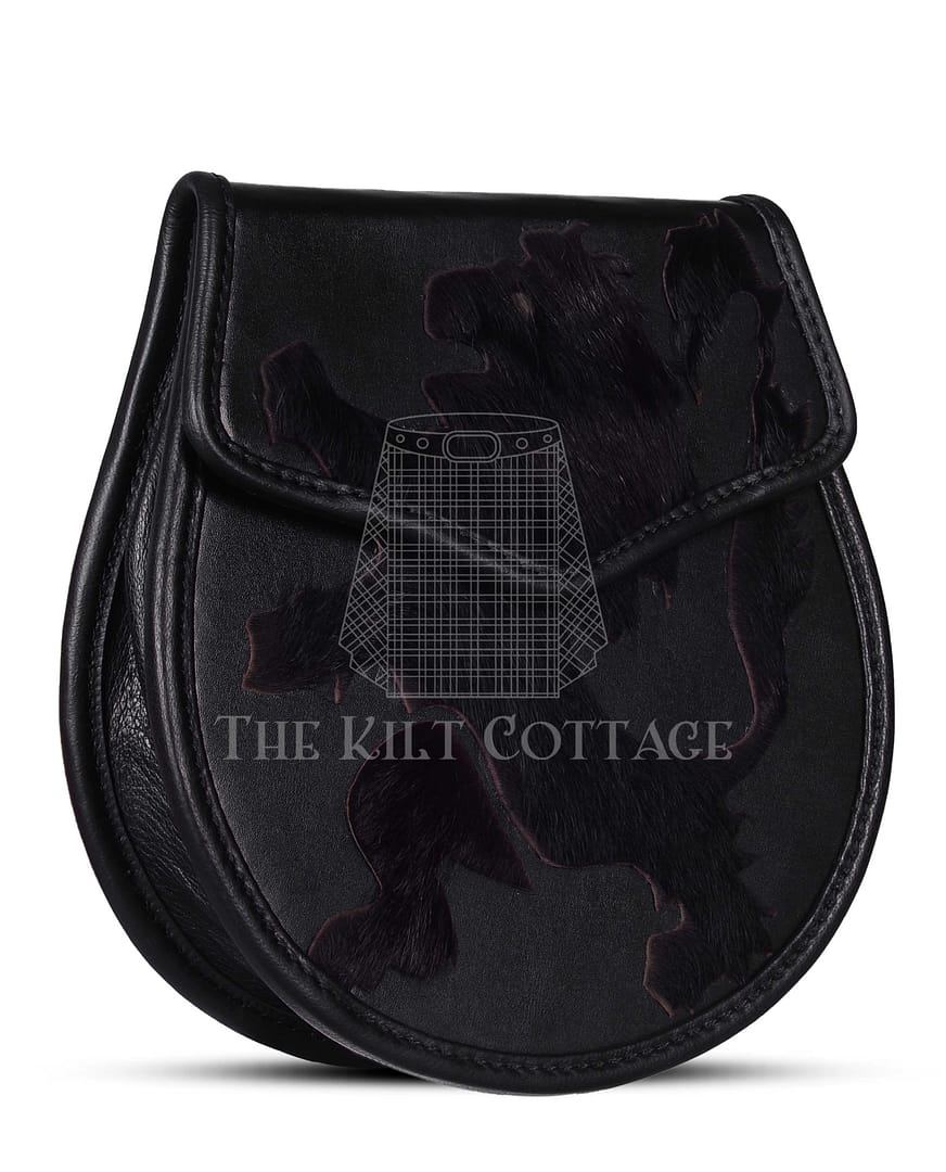 Rampant Lion Theme Black Leather Day Sporran