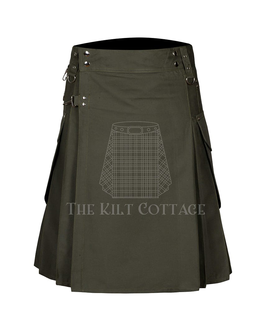 oliv green (4) Olive Green Cotton Utility Kilt