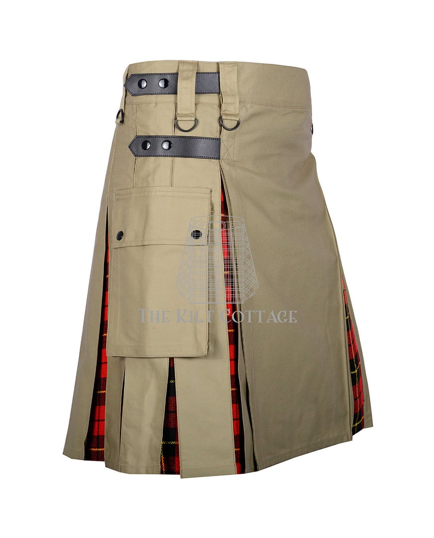 Khaki Cotton Wallace Tartan Hybrid Kilt