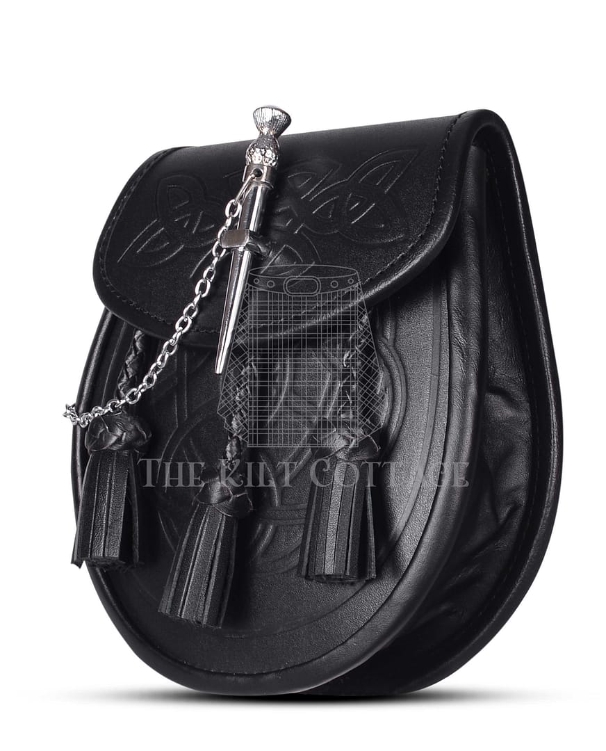 Black Leather Pin Lock Embossed Day Sporran