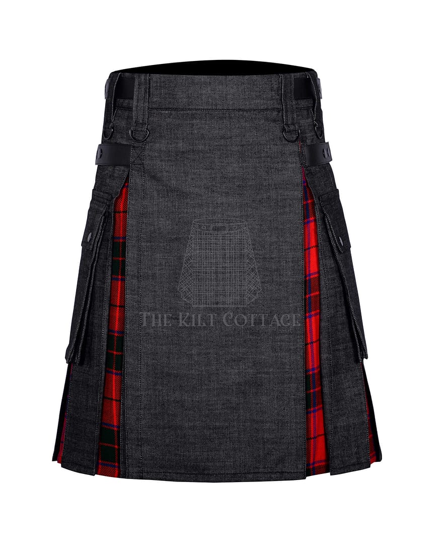 Black Denim Scottish Rose Tartan Hybrid Kilt