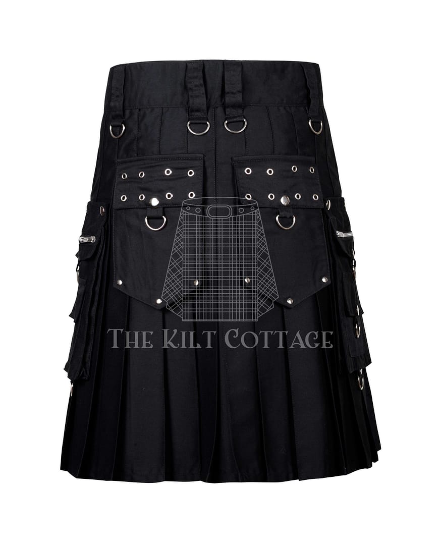 Black Cotton Gothic Utility Kilt