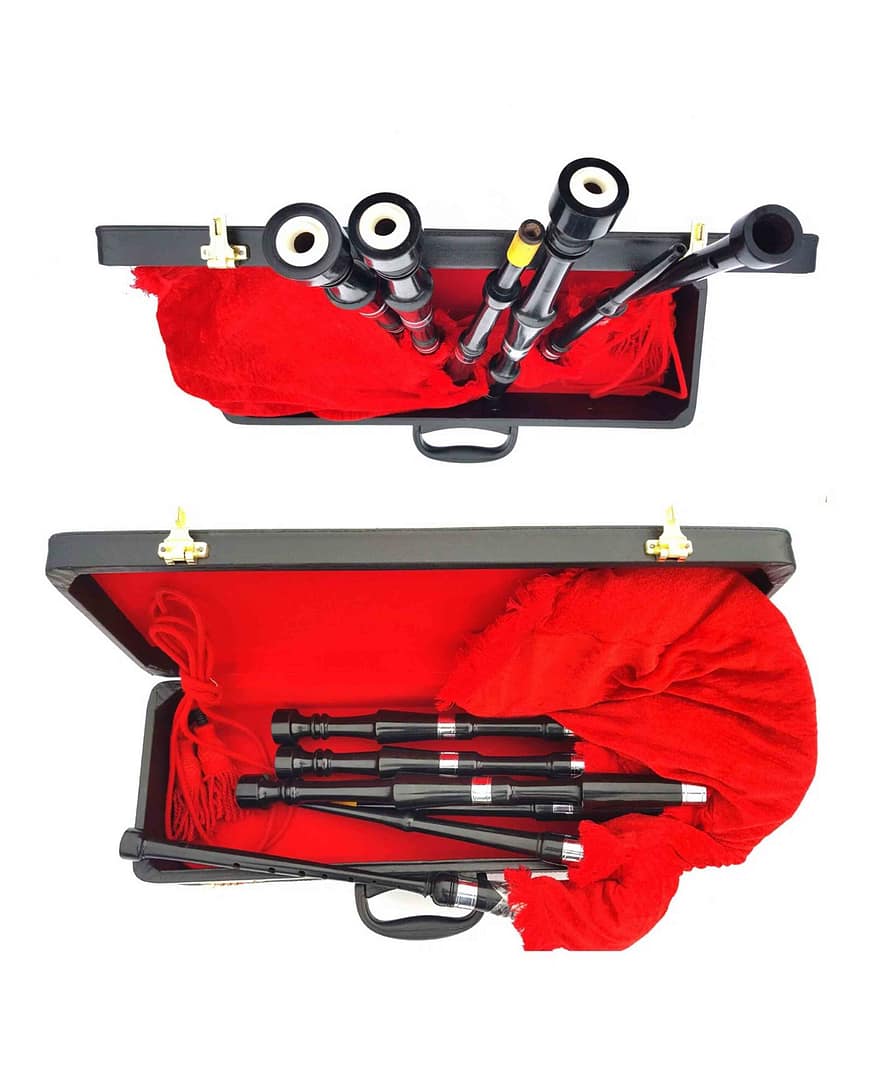 Scottish Plain Bagpipe Half Red Tartan Silver Mounts