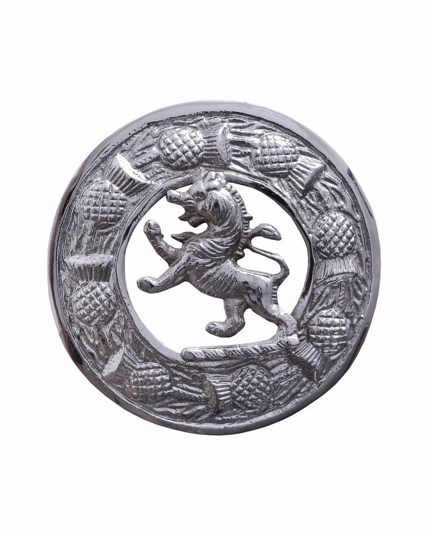 Lion Rampant kilt Fly Plaid Chrome Finish Scottish Brooch