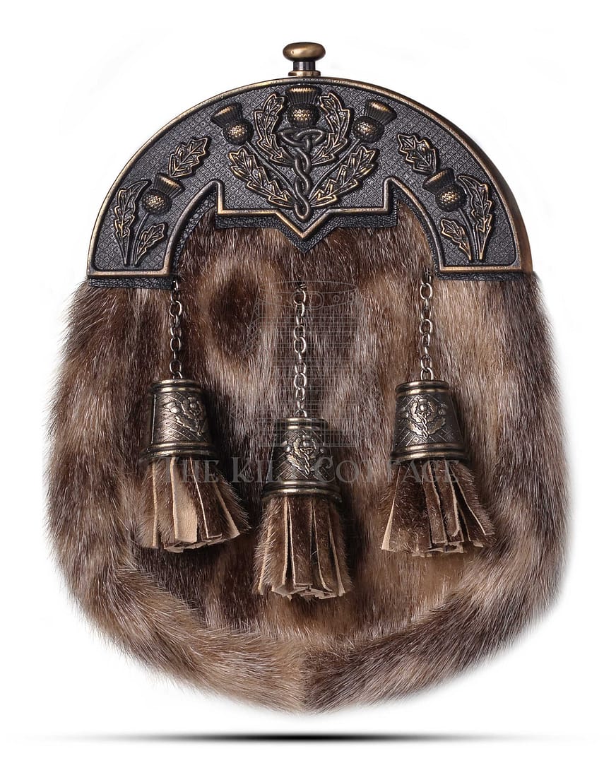 Brass Thistle Seal Fur Full Dress Sporran