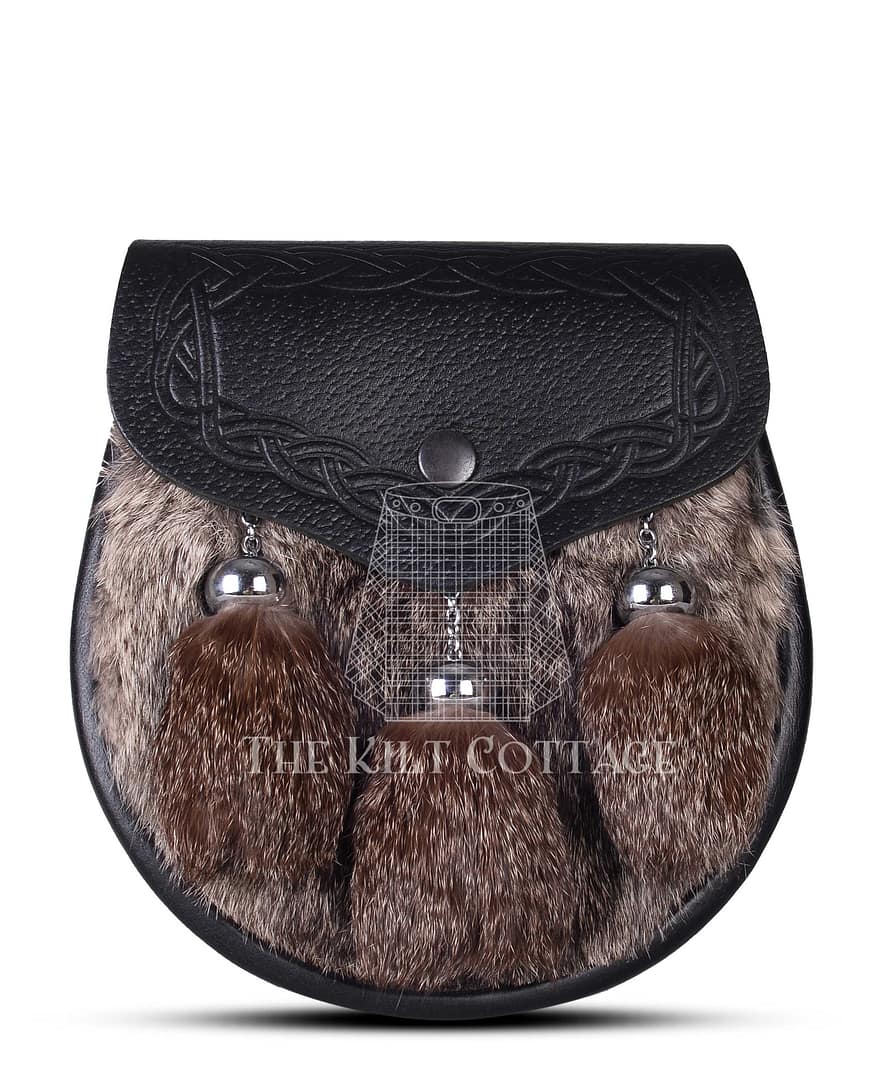 Black Leather Brown Rabbit Fur Semi Dress Sporran