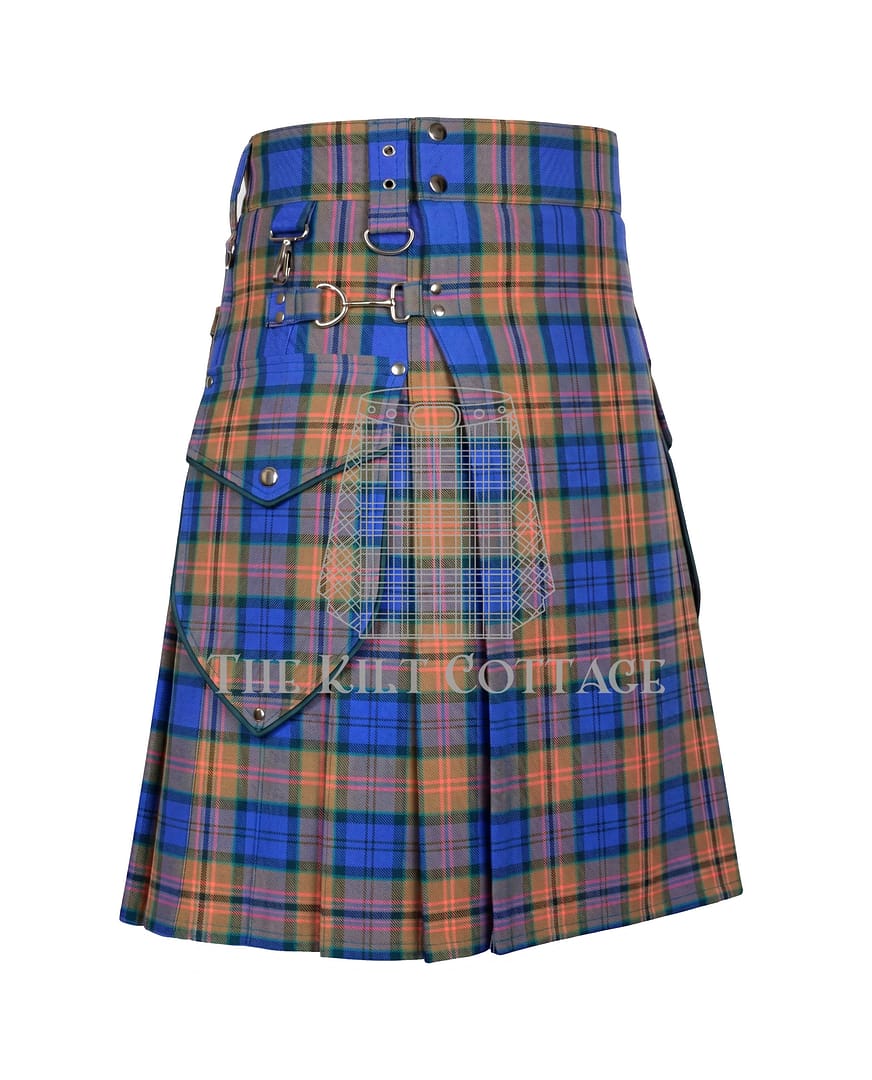 Traditional tartan Scottish kilt side view
