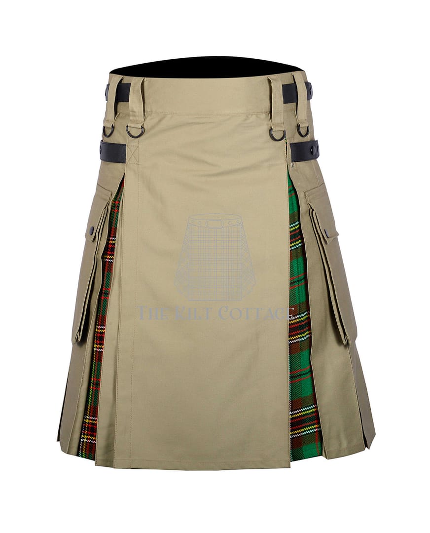 Khaki Cotton Tara Murphy Tartan Hybrid Kilt Khaki Cotton Tara Murphy Tartan Hybrid Kilt