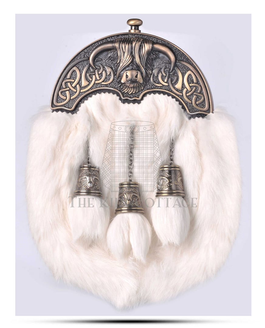 Brass Highland Cow White Rabbit Full Dress Sporran