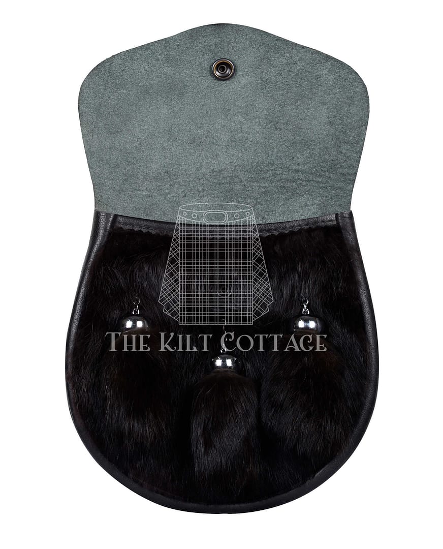 Black Leather Black Rabbit Fur Semi Dress Sporran