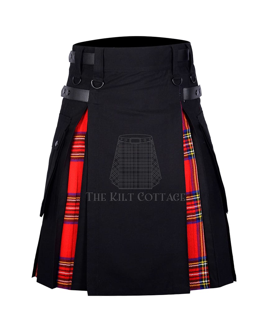 Black Cotton Royal Stewart Tartan Hybrid Kilt