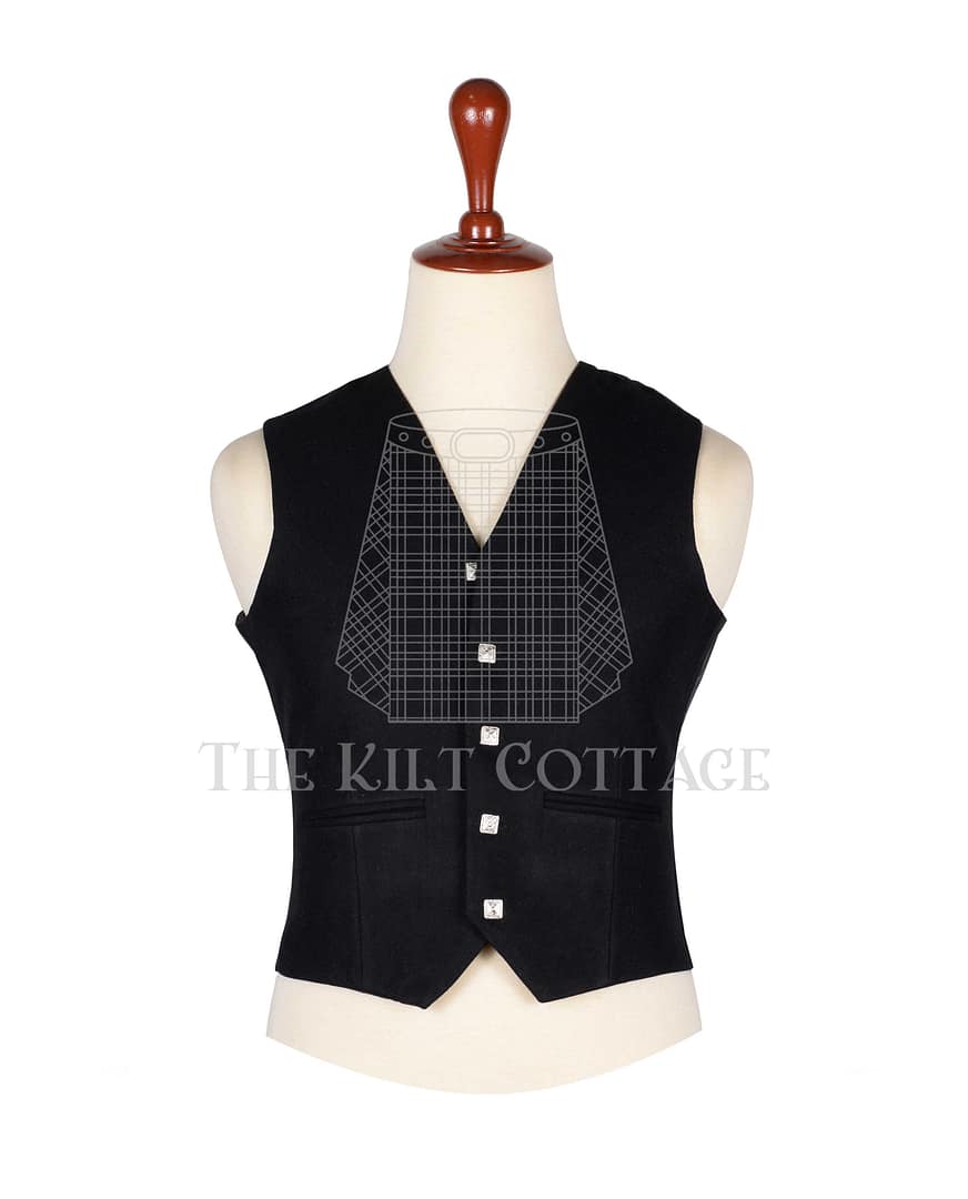 Black Wool Argyll Vest