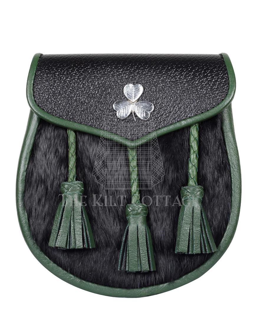 Shamrock Emblem Black Rabbit Fur Semi Dress Sporran