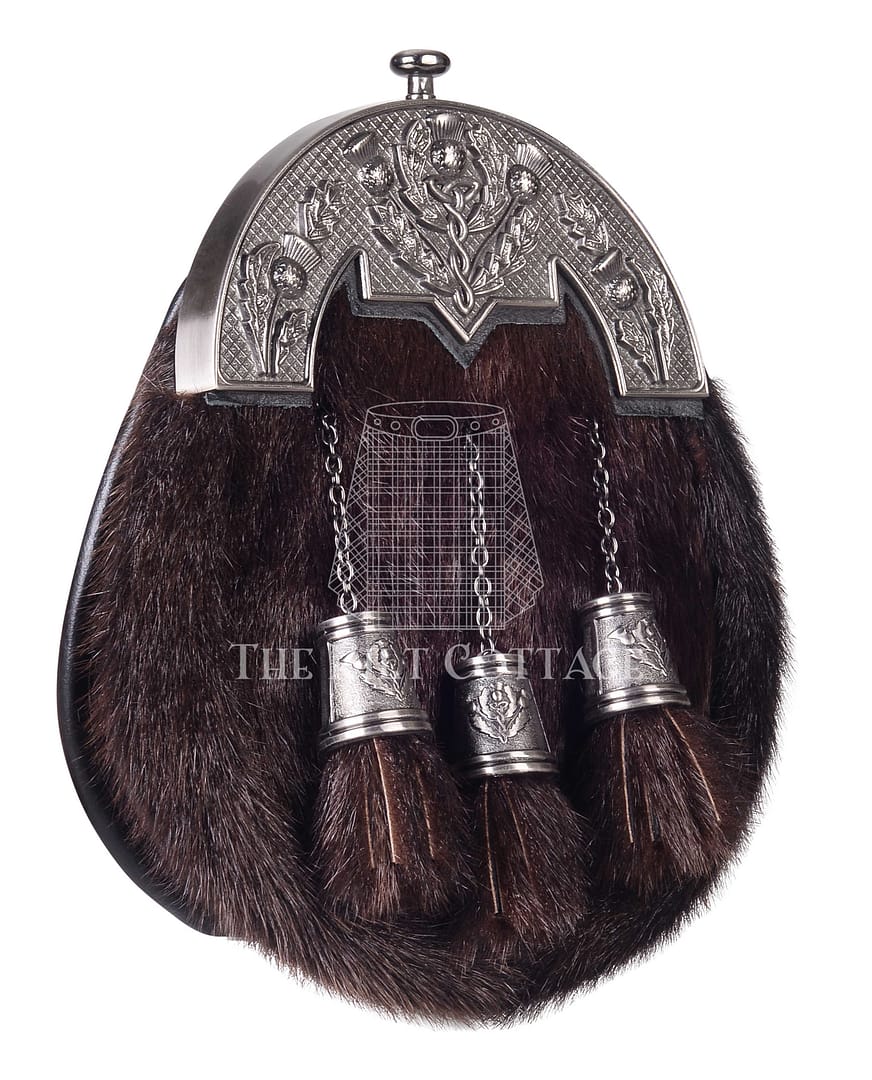 Nickle Brushed Thistle Brown Seal Fur Full Dress Sporran