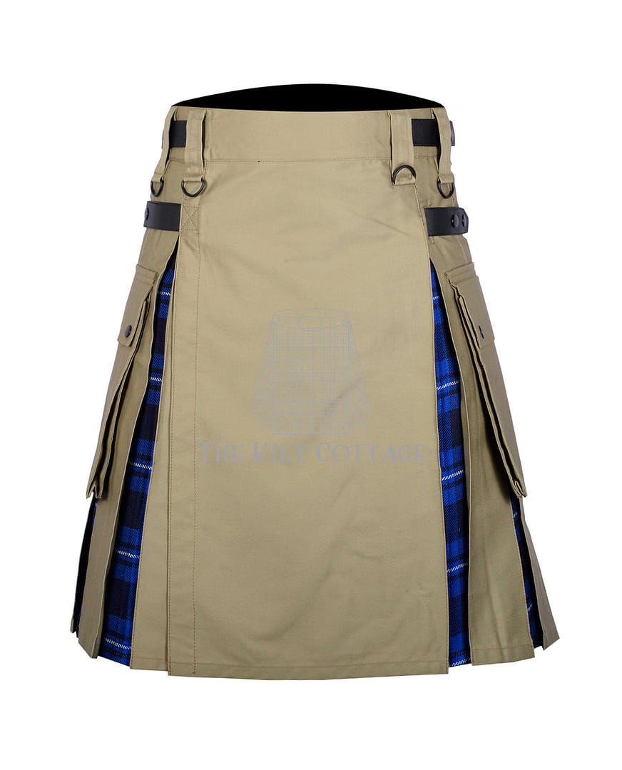 Khaki Cotton Ramsay Blue Tartan Hybrid Kilt