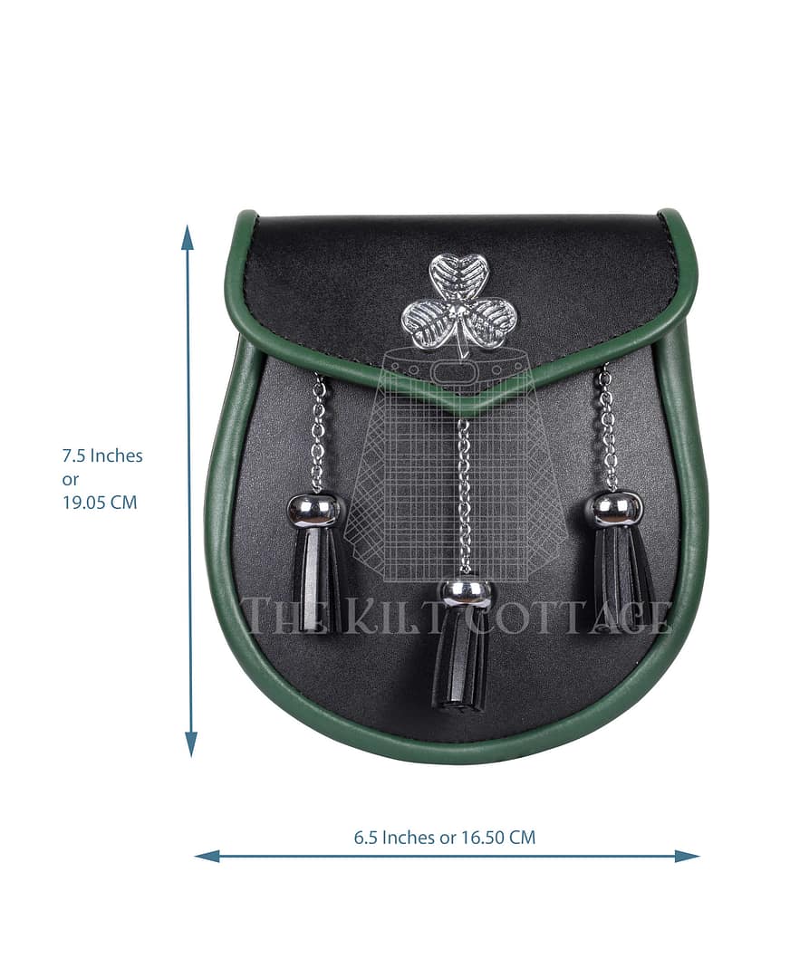 Shamrock Emblem Black Leather Plain Day Sporran