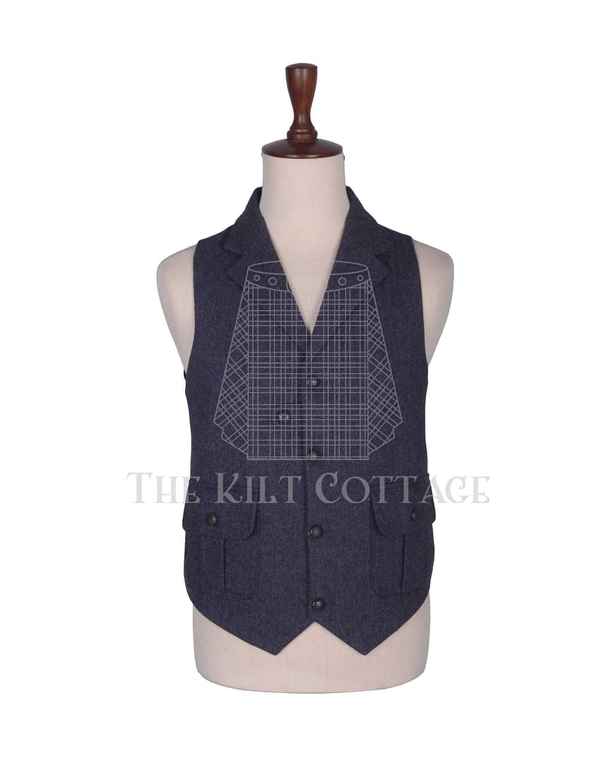 Navy Blue Tweed Waistcoat