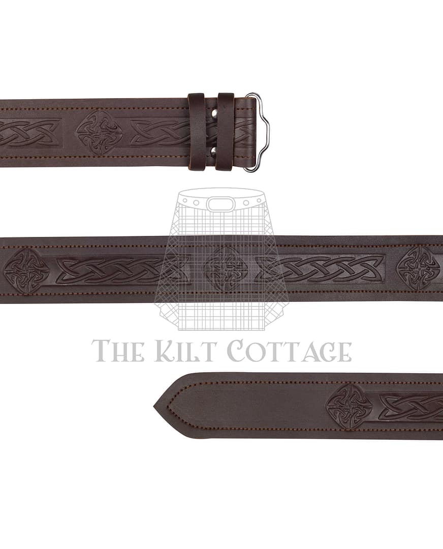 Celtic Knots Diamond Shape Embossed Brown Belt