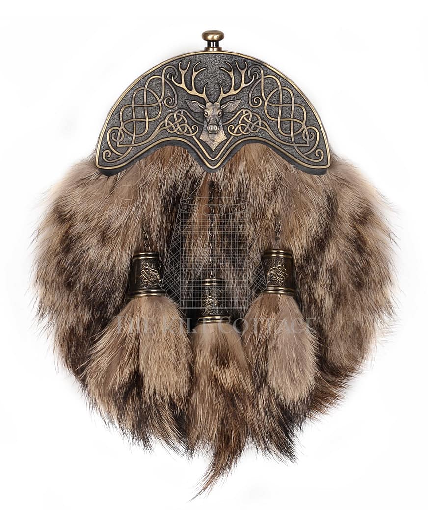 Brass Stag Head Coyote Fur Full Dress Sporran