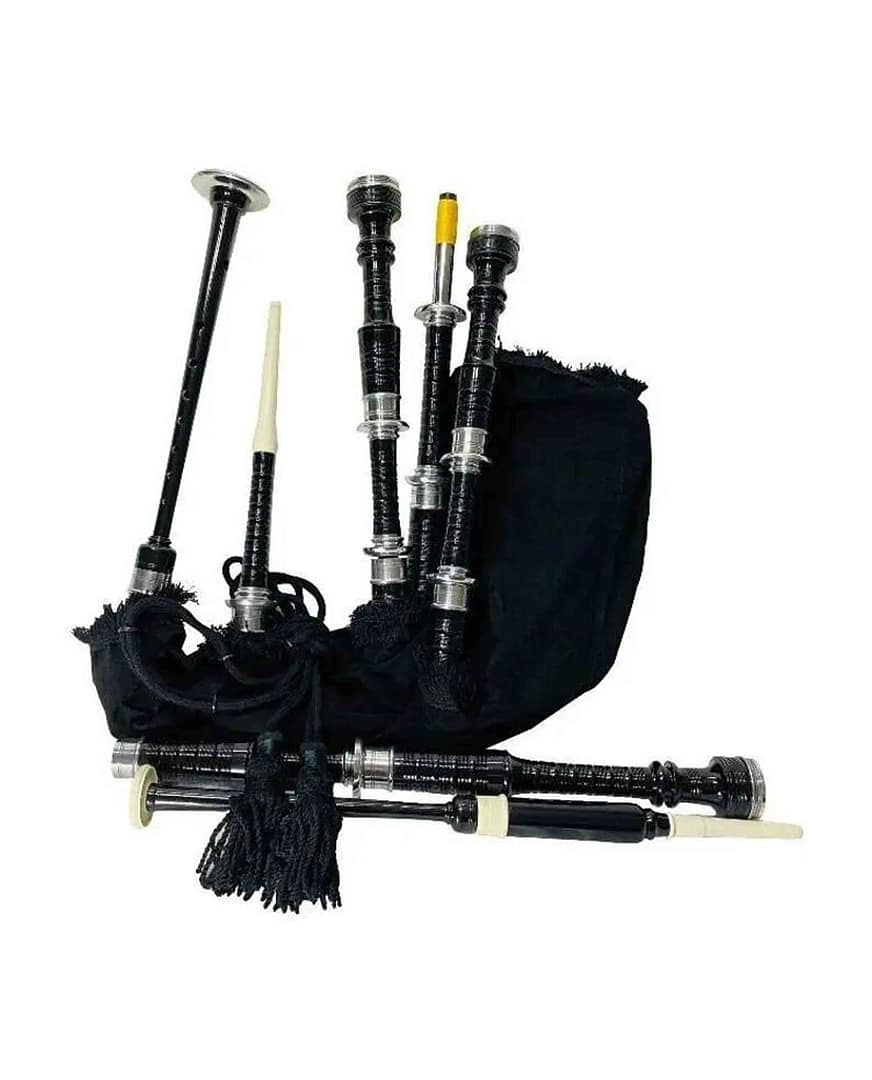 Scottish Great Highland Bagpipes Silver Black Rosewood