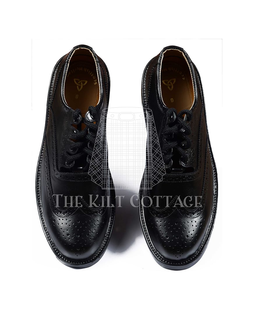Black Leather Ghillie Brogues Kilt Shoes