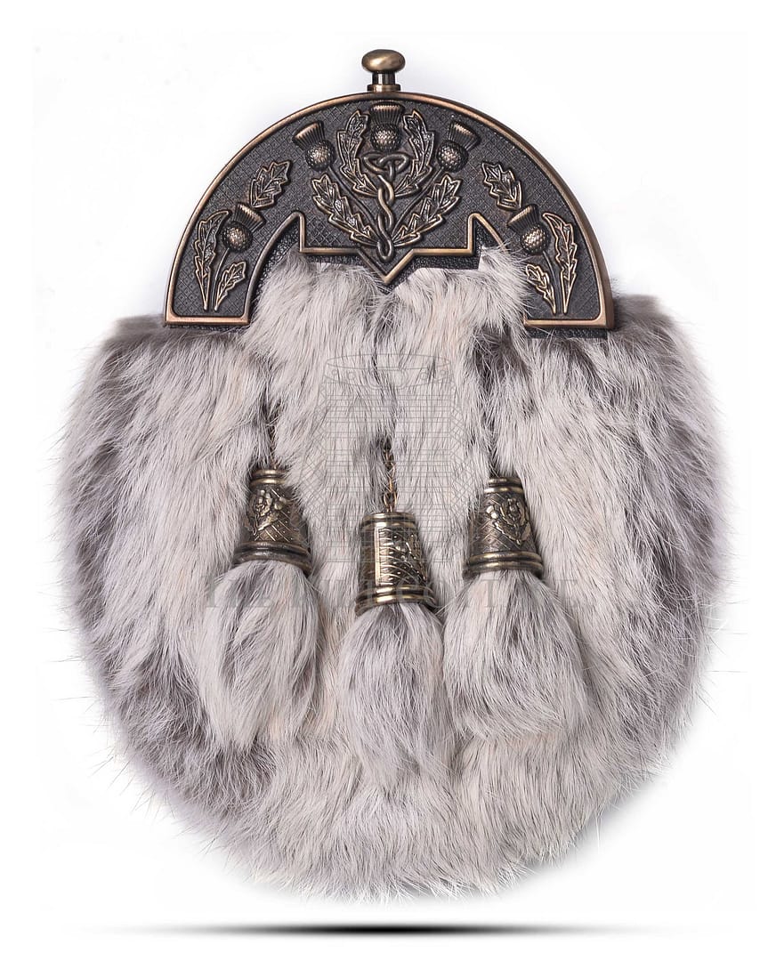 Brass Thistle Semi White Fur Full Dress Sporran