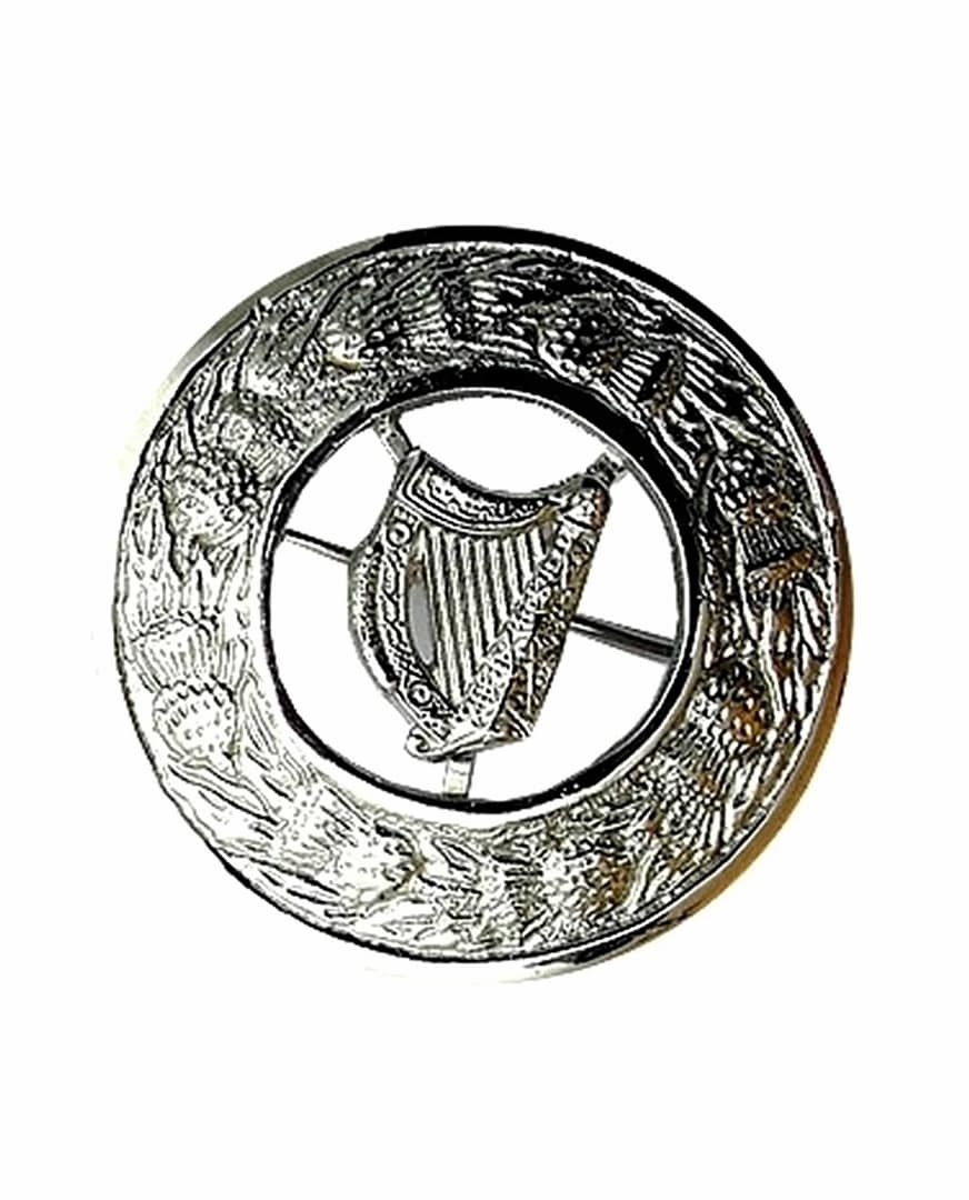 Irish Harp kilt Fly Plaid Brass Antique Finish Scottish Brooch
