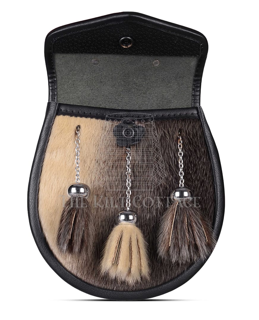 Special Embossed Black Leather Seal Fur Semi Dress Sporran