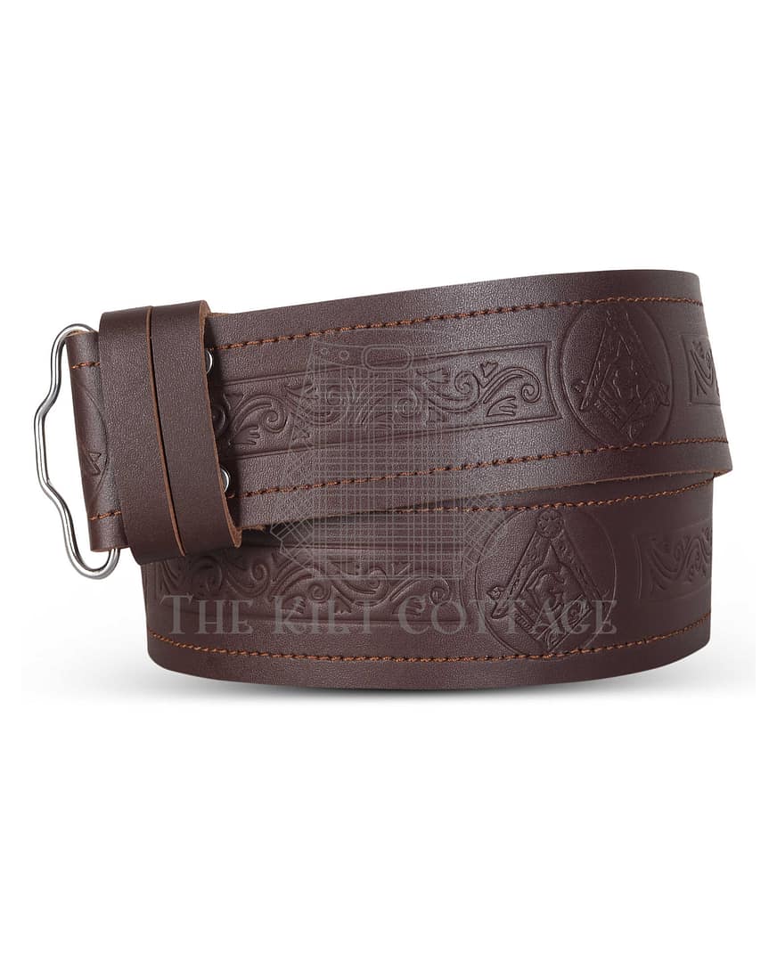 Masonic Embossed Brown Belt
