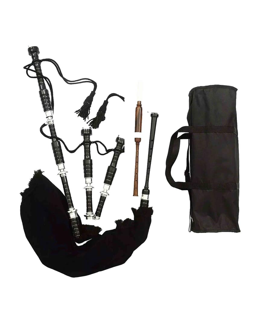 Scottish Black Rosewood Silver Mounts Bagpipes