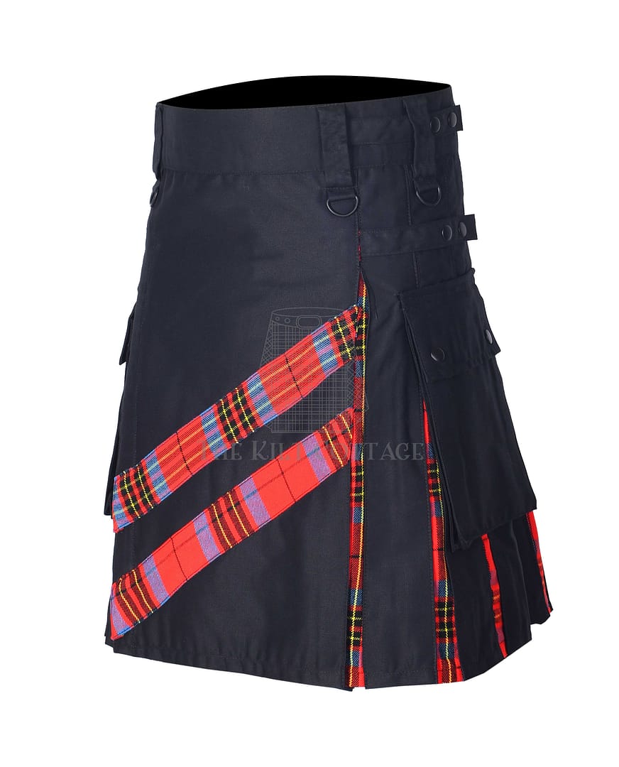 Black Cotton Leslie Red Tartan Hybrid Kilt