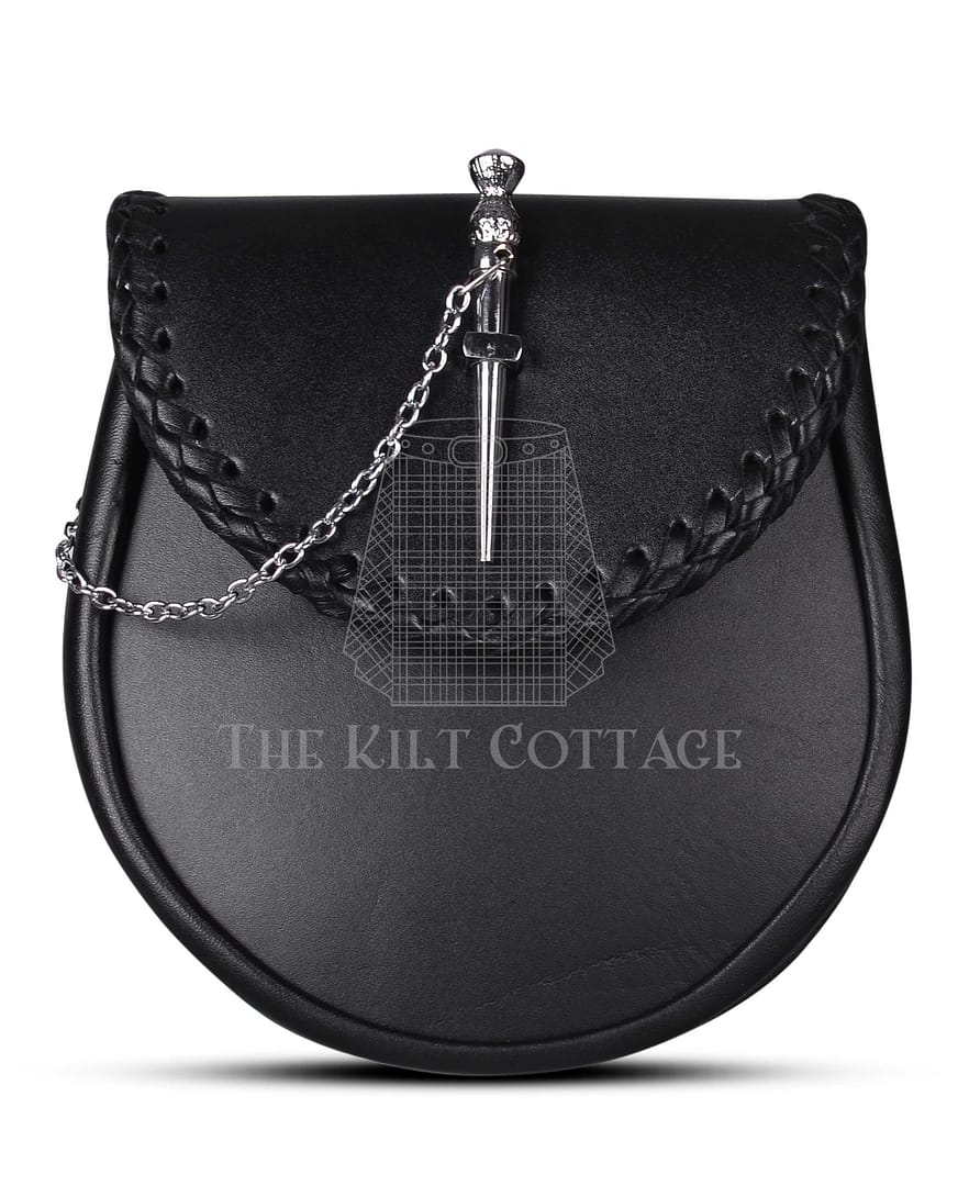 Black Leather Pin Lock Plain Day Sporran
