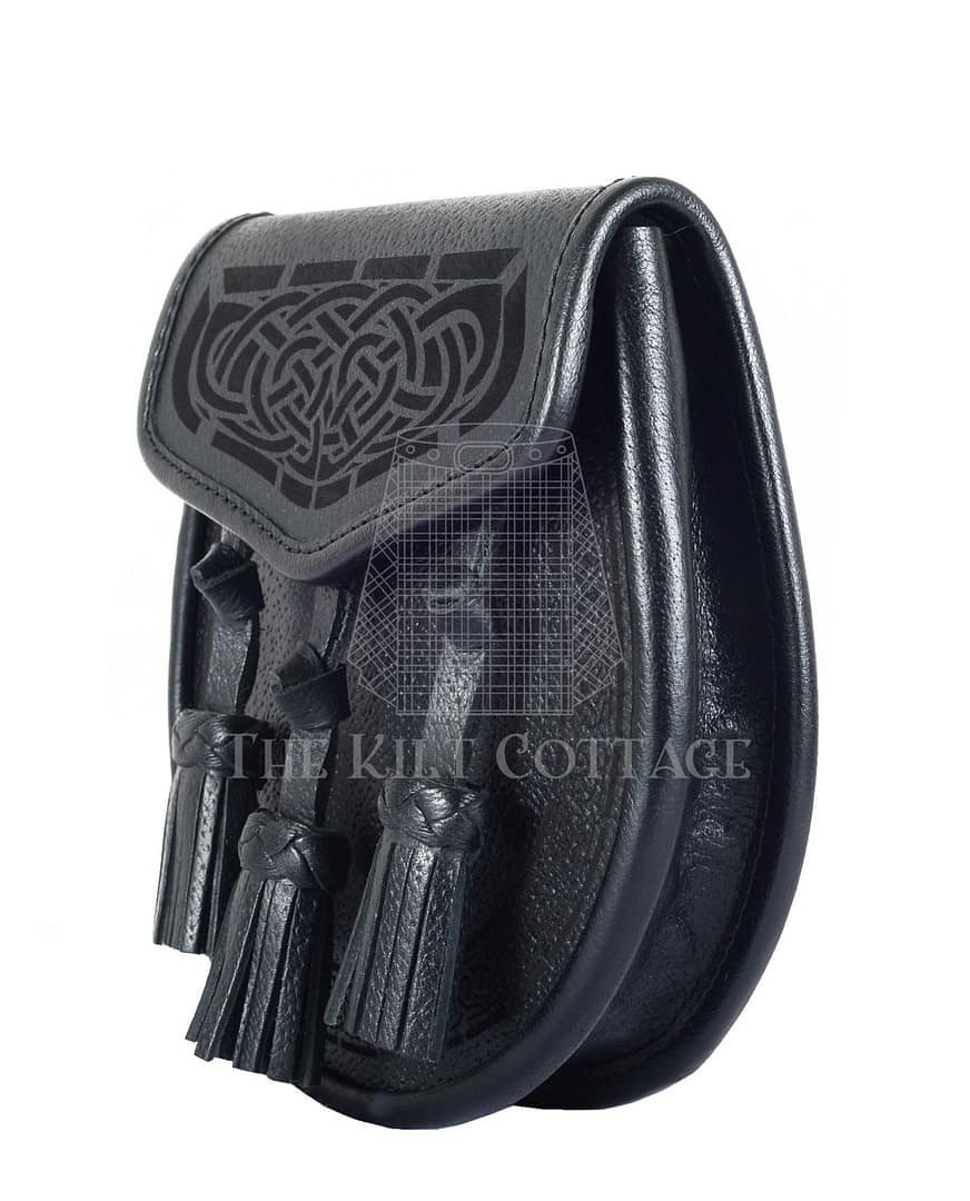 Black Leather Celtic Knot Laser Etch Day Sporran